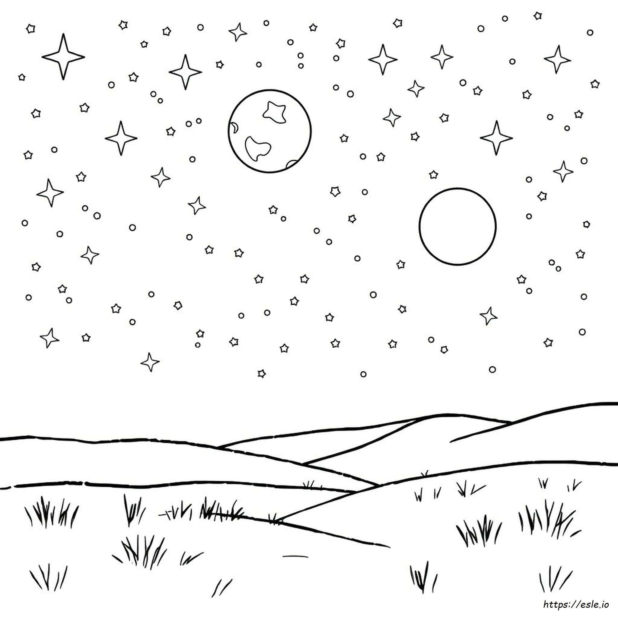 Página Para Colorear De La Noche Estrellada Imprimible