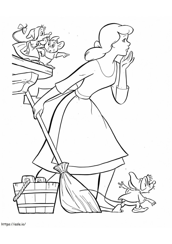 Cinderella Holding A Broom coloring page