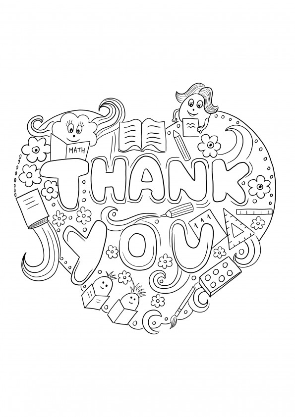 Free downloading of a Thank You Teacher card for easy coloring for kids