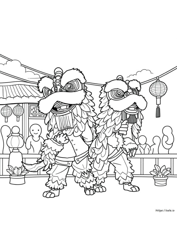 Lion Dance Coloring Page