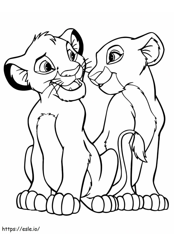 Simba en vriendin paar kleurplaat