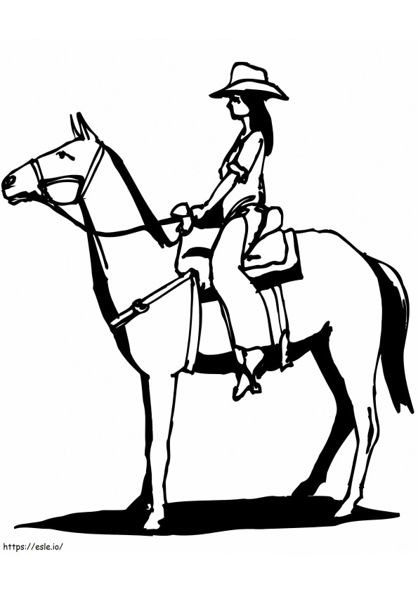 Coloriage Cheval d'équitation de cow-girl à imprimer dessin