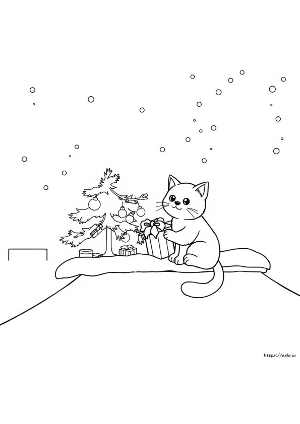 Einfache Niedliche Weihnachtskatze Ausmalbilder