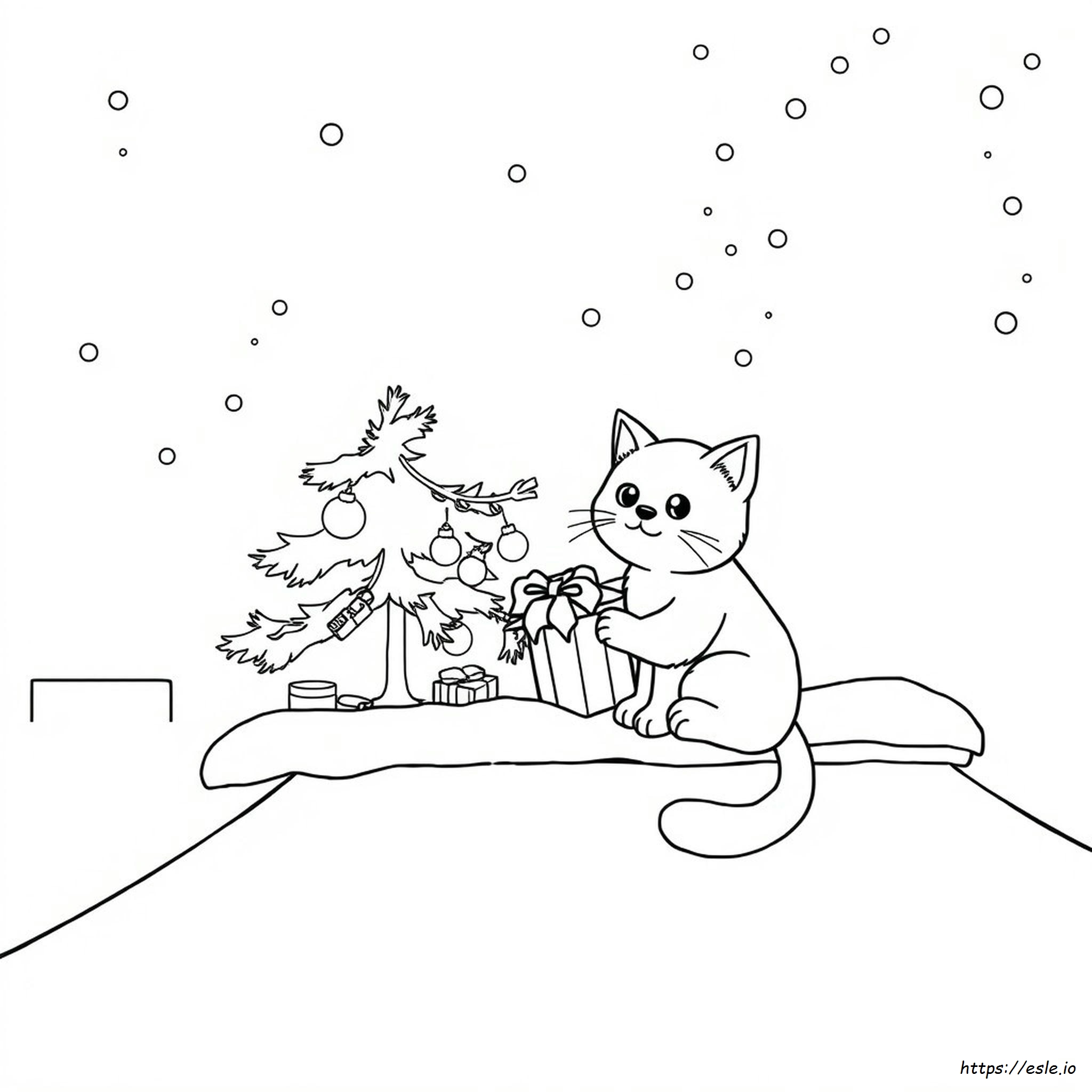 Easy Cute Christmas Cat Coloring Pages