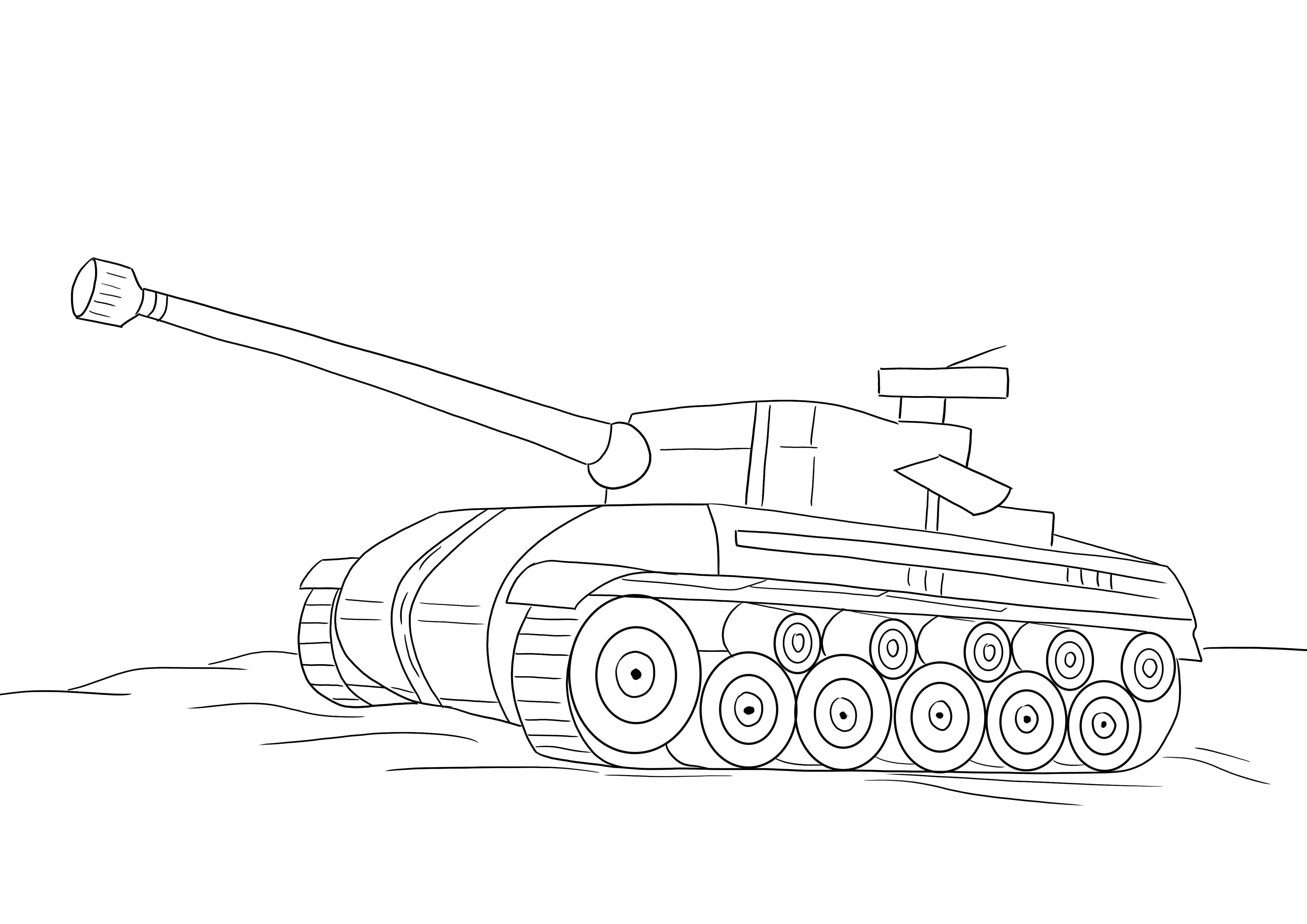 Desenho de tanque para colorir gratuitamente para as crianças aprenderem sobre os tipos de transporte