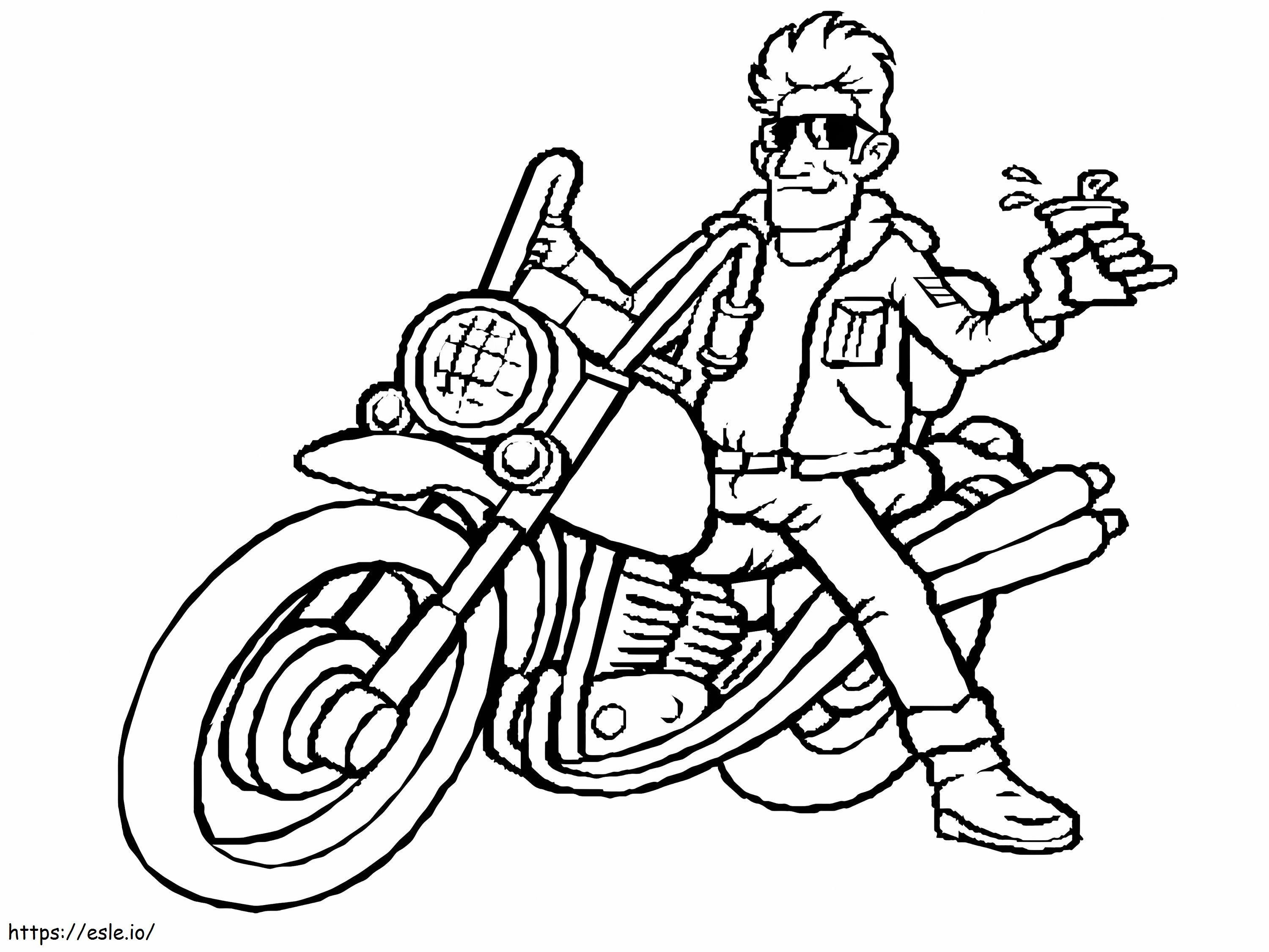 Cool Guy With His Motorcycle coloring page