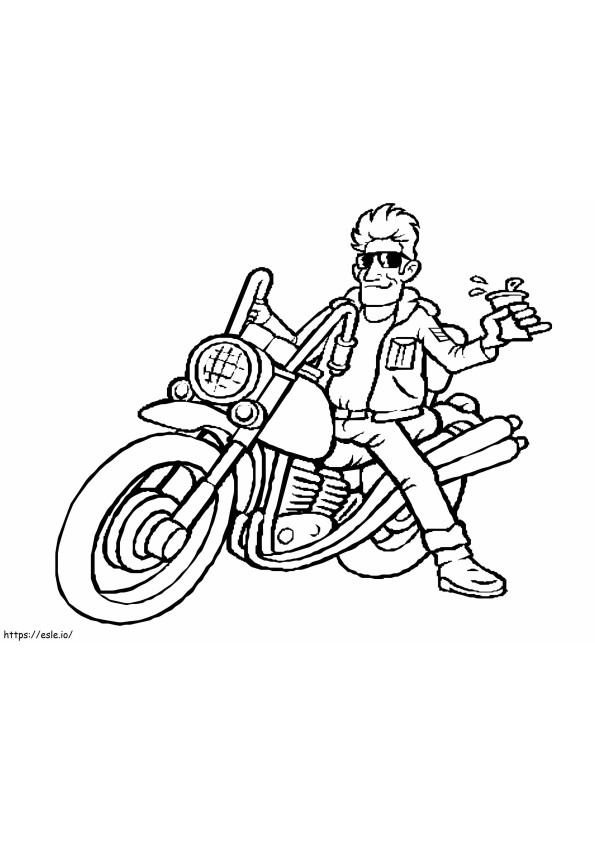 Cool Guy With His Motorcycle coloring page