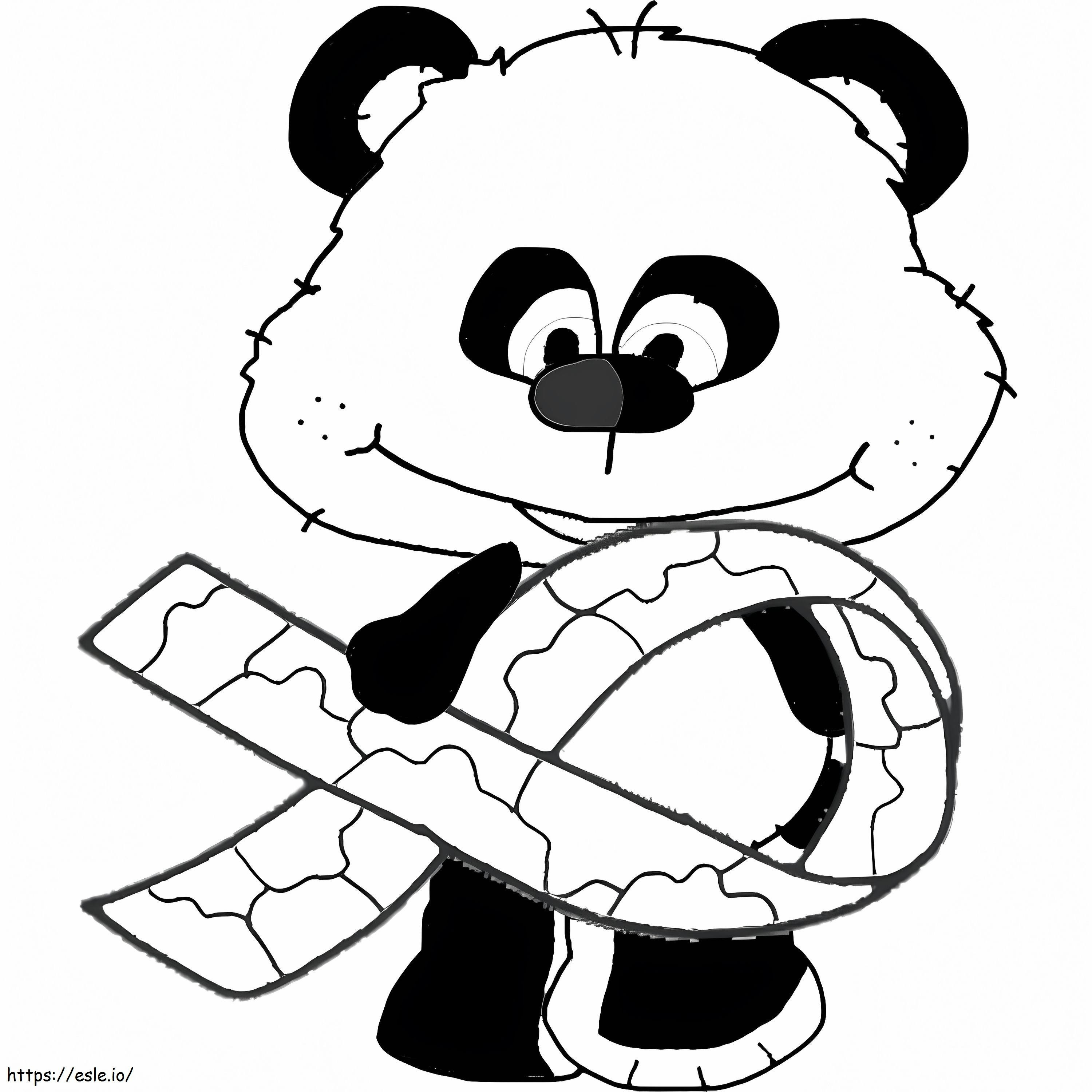 Coloriage Panda avec ruban de sensibilisation à l'autisme à imprimer dessin