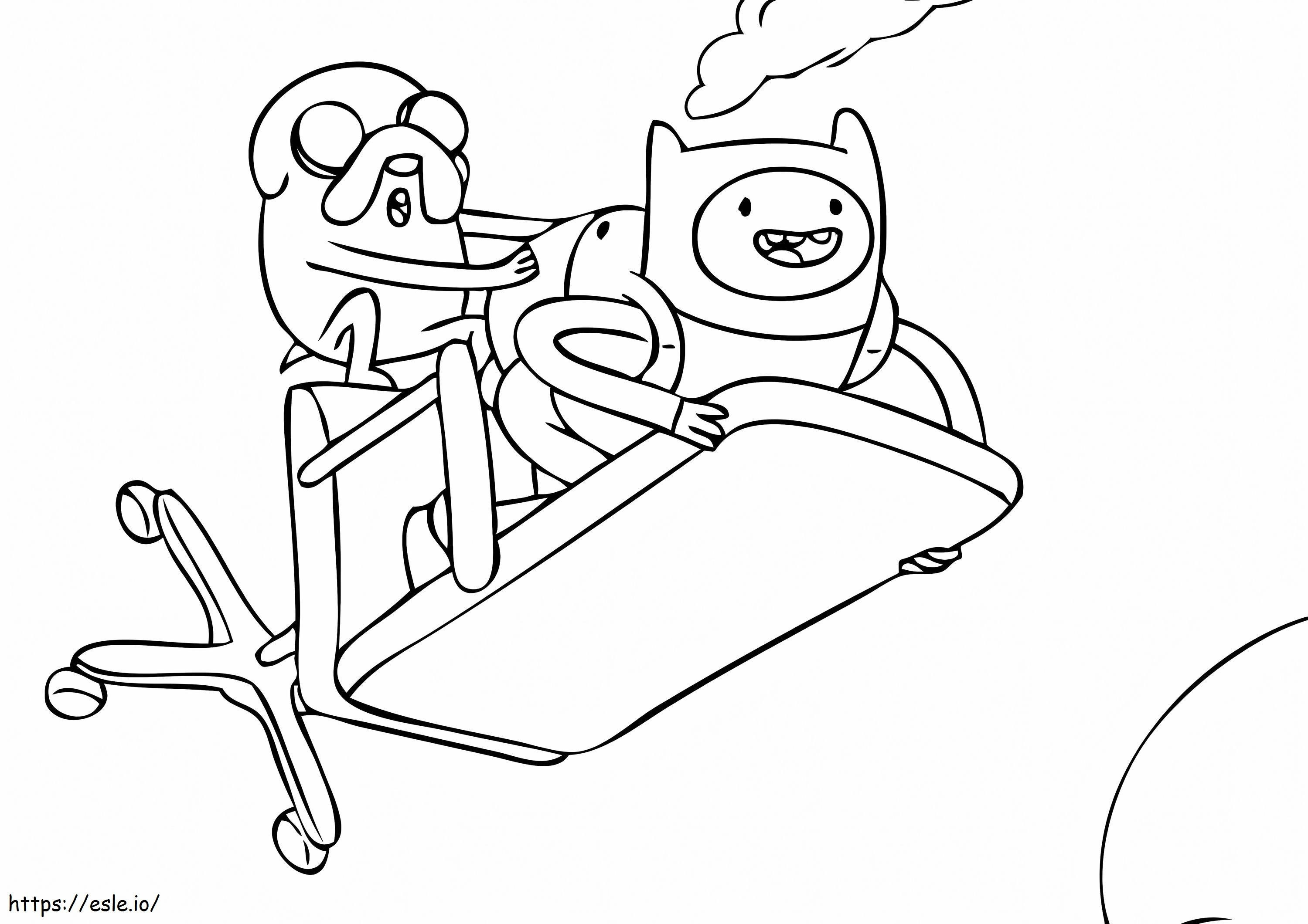 Coloriage Finn et Jack volant avec une chaise à imprimer dessin