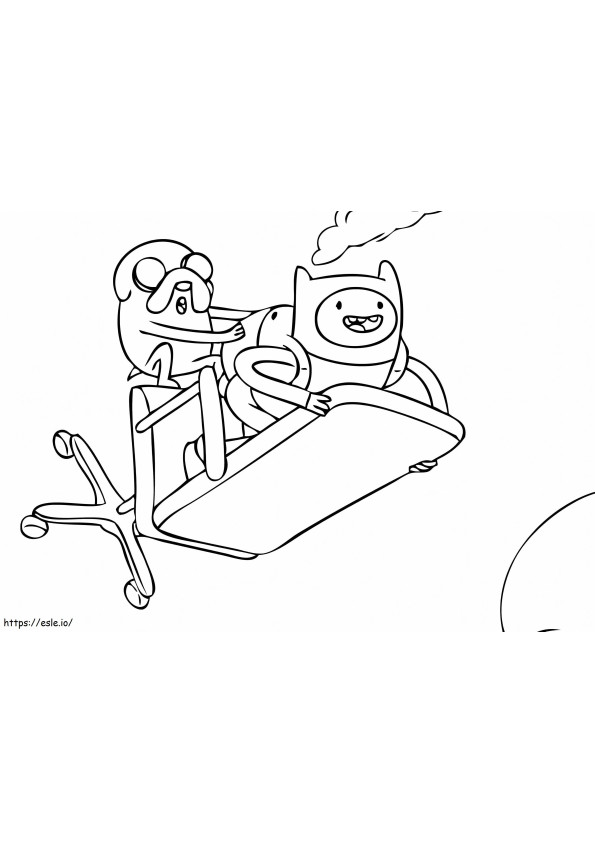 Finn e Jack voando com uma cadeira para colorir