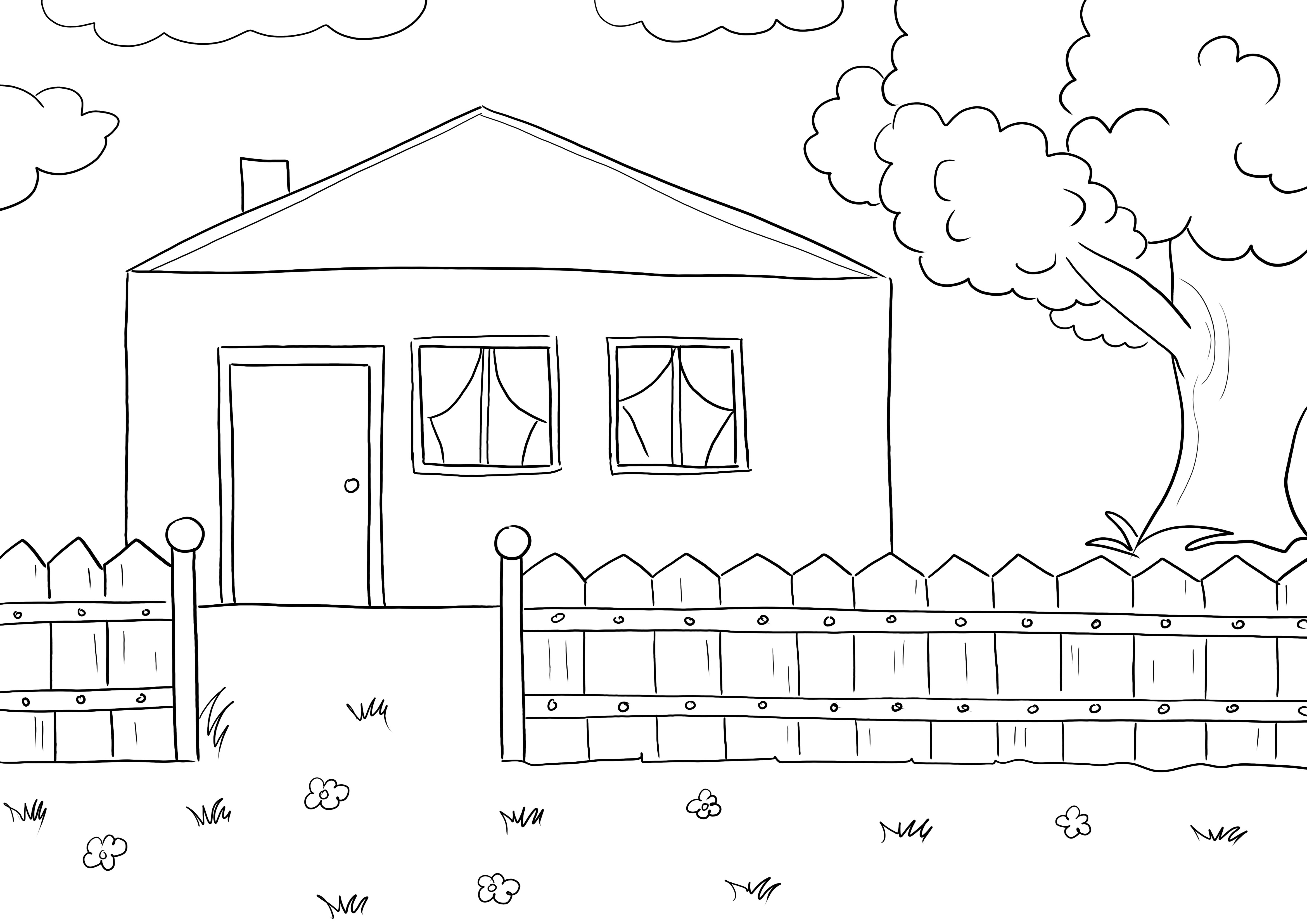 A legjobb ingyenes színező kép egy vidéki házról, amelyet a gyerekek könnyen rajzolhatnak