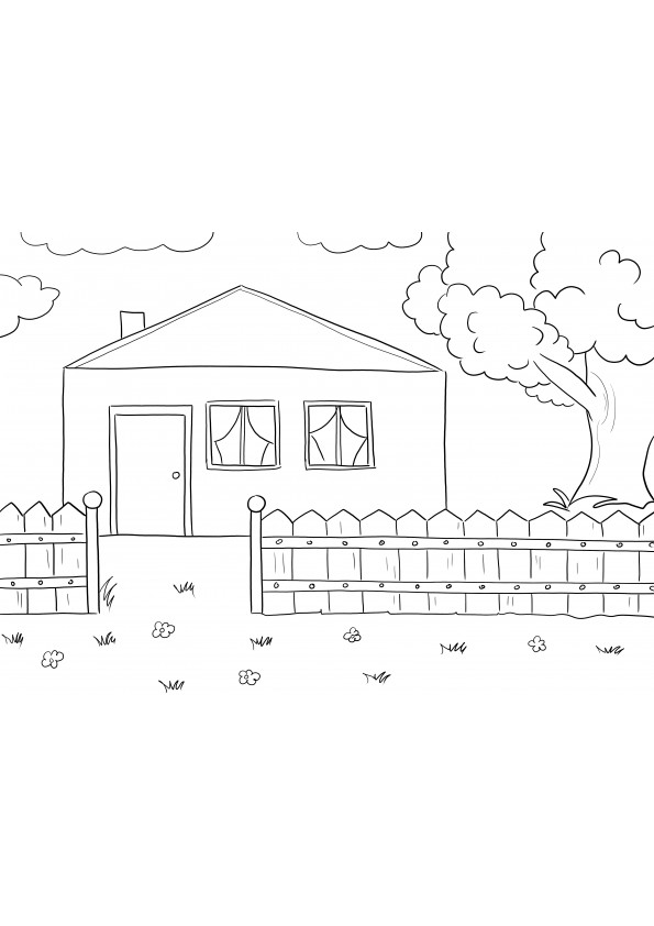 Best free coloring picture of a Country House easy for kids to draw