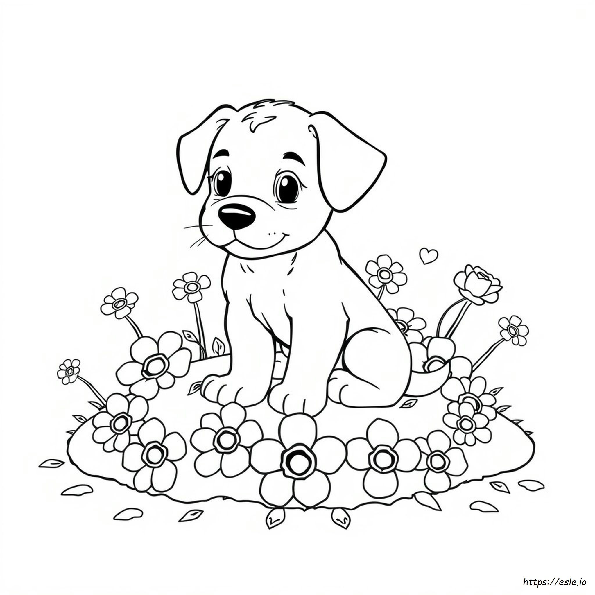 Cachorro Con Flores Para Colorear