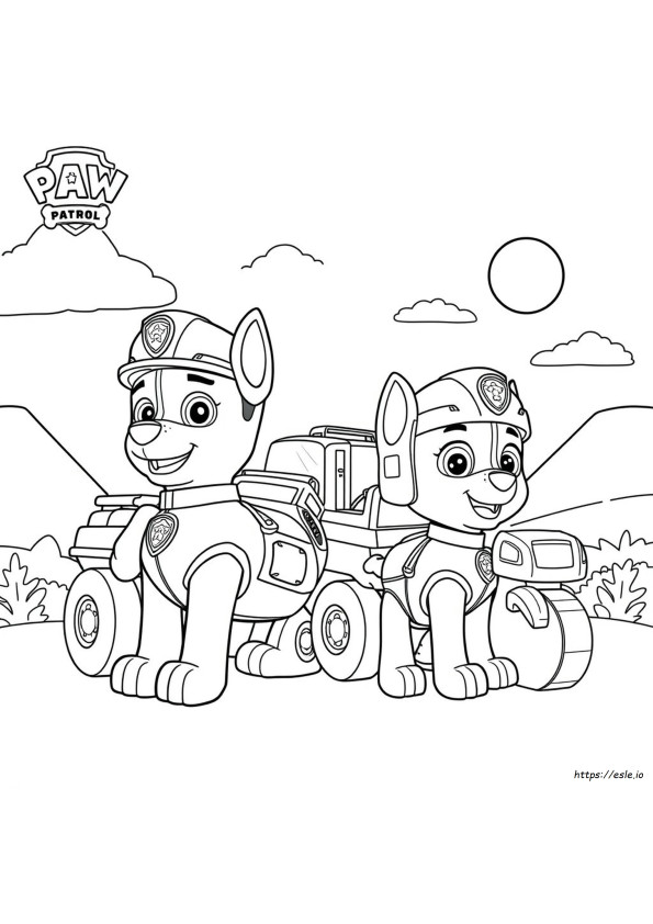 Gambar Mewarnai Paw Patrol Si Kembar Kuat