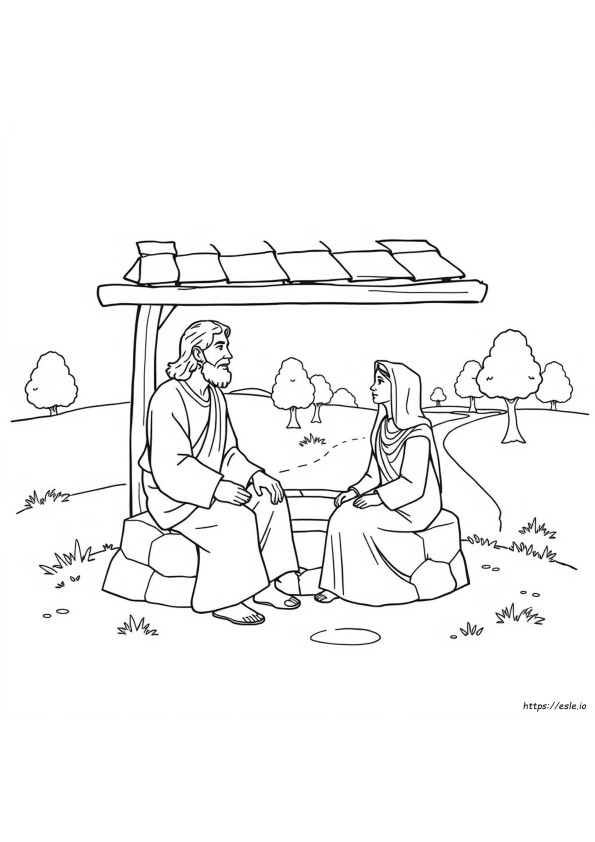 Yesus Dan Wanita Samaria Gambar Mewarnai