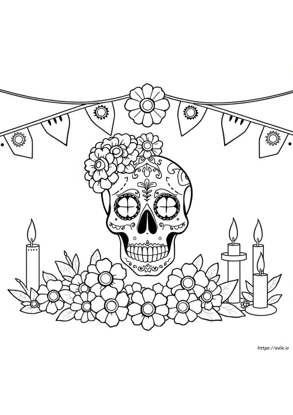 Día De Los Muertos Schedel Kleurplaat