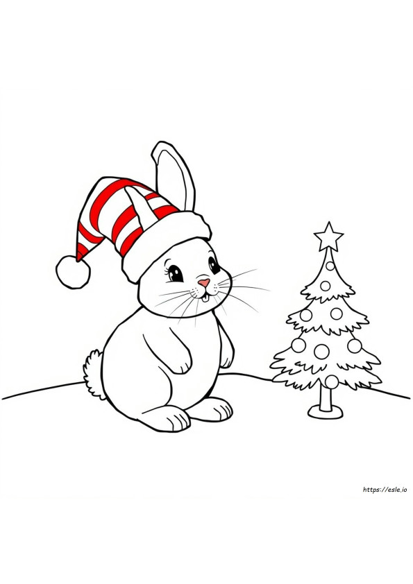 Coniglio Con Cappello Di Babbo Natale Da Colorare