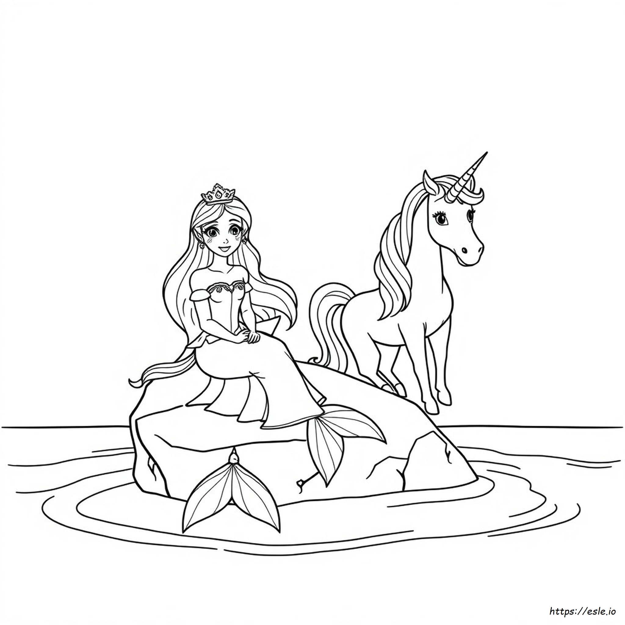 Princesa Sirena Unicornio Para Colorear