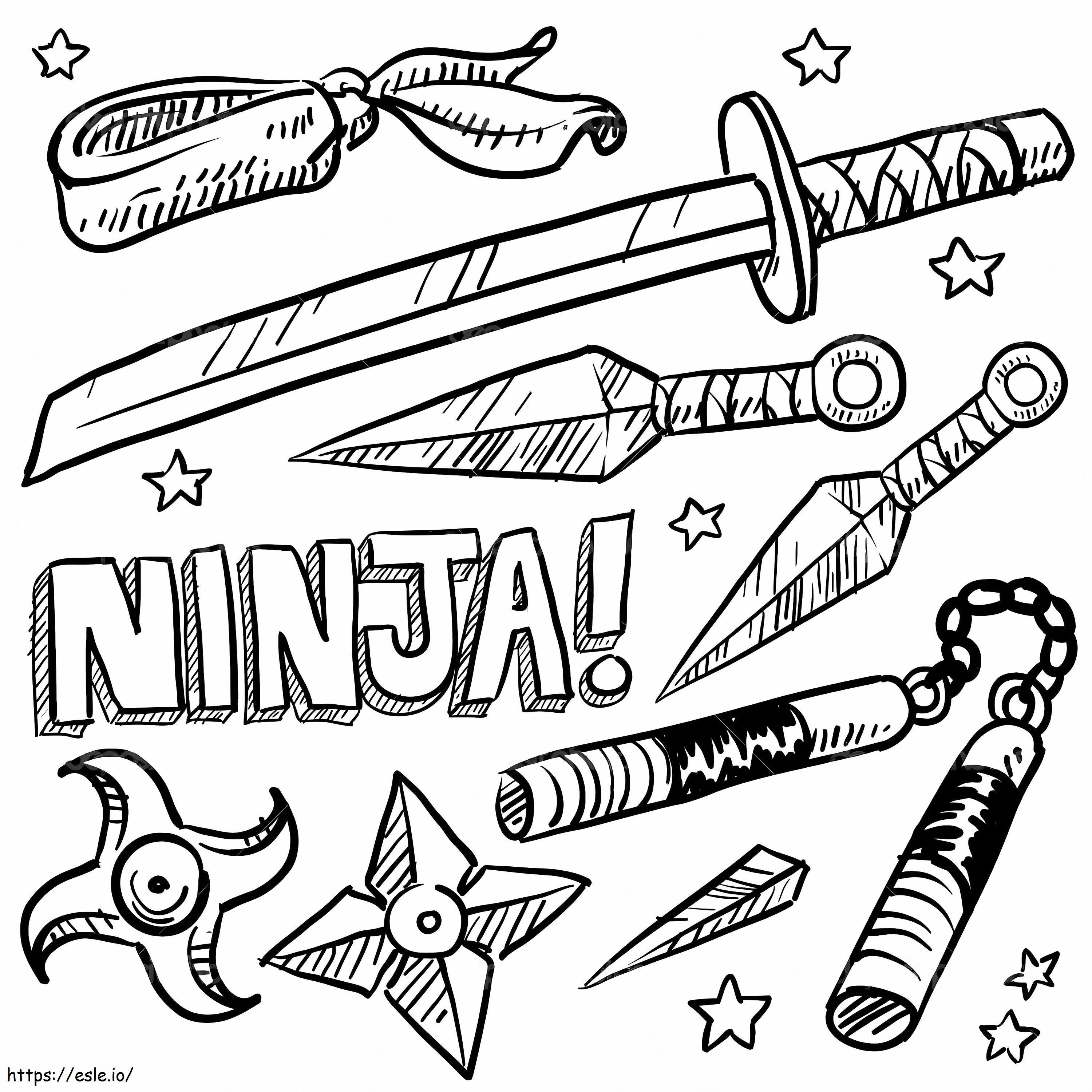 Desenarea armelor ninja de colorat