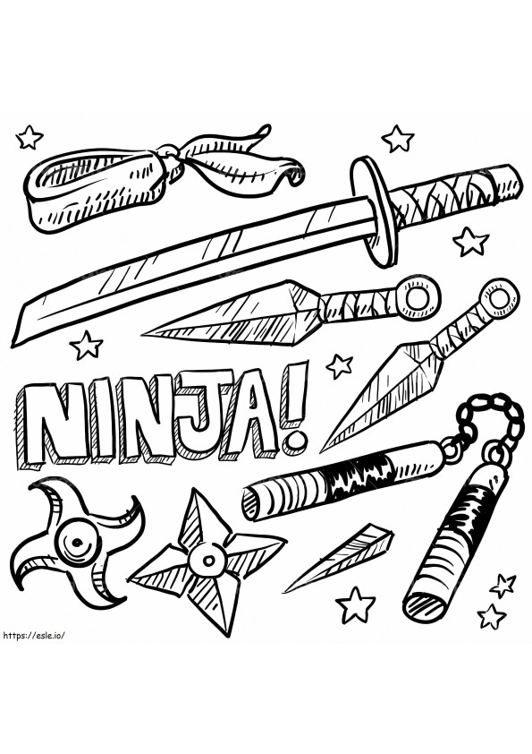 Ninja-wapens tekenen kleurplaat