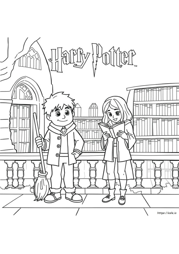 Gambar Mewarnai Harry Potter, Ron Weasley, Dan Hermione Granger