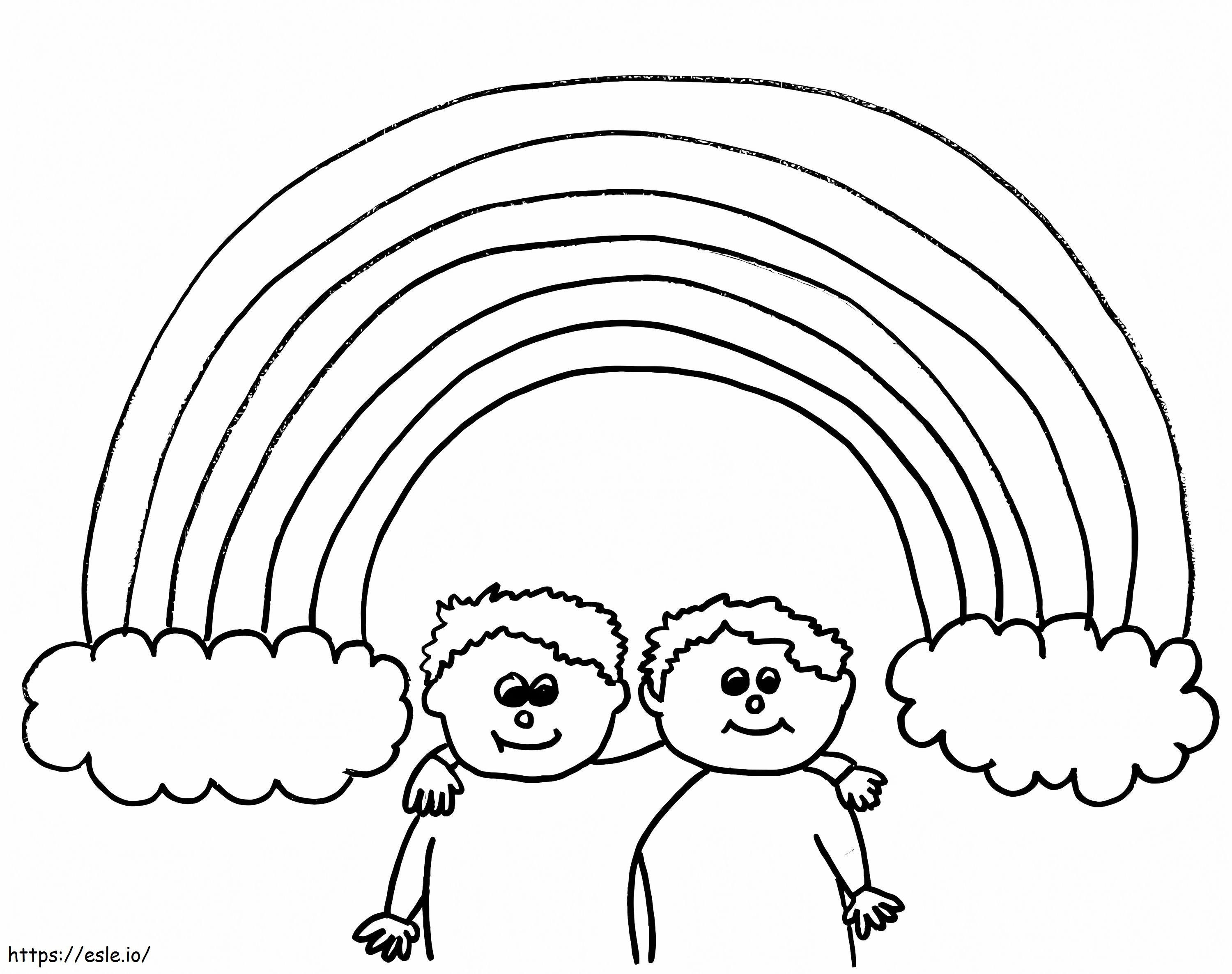 Boys And Rainbow coloring page