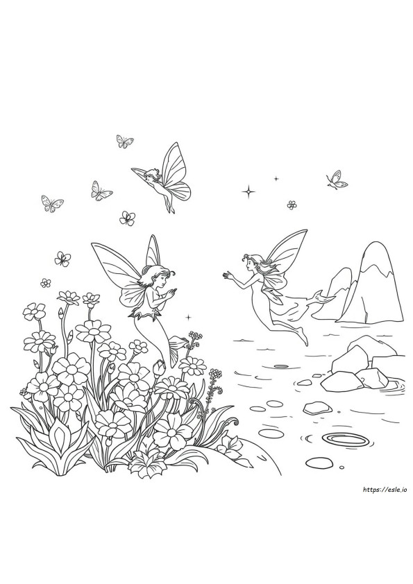 妖精と人魚の無料ぬりえ