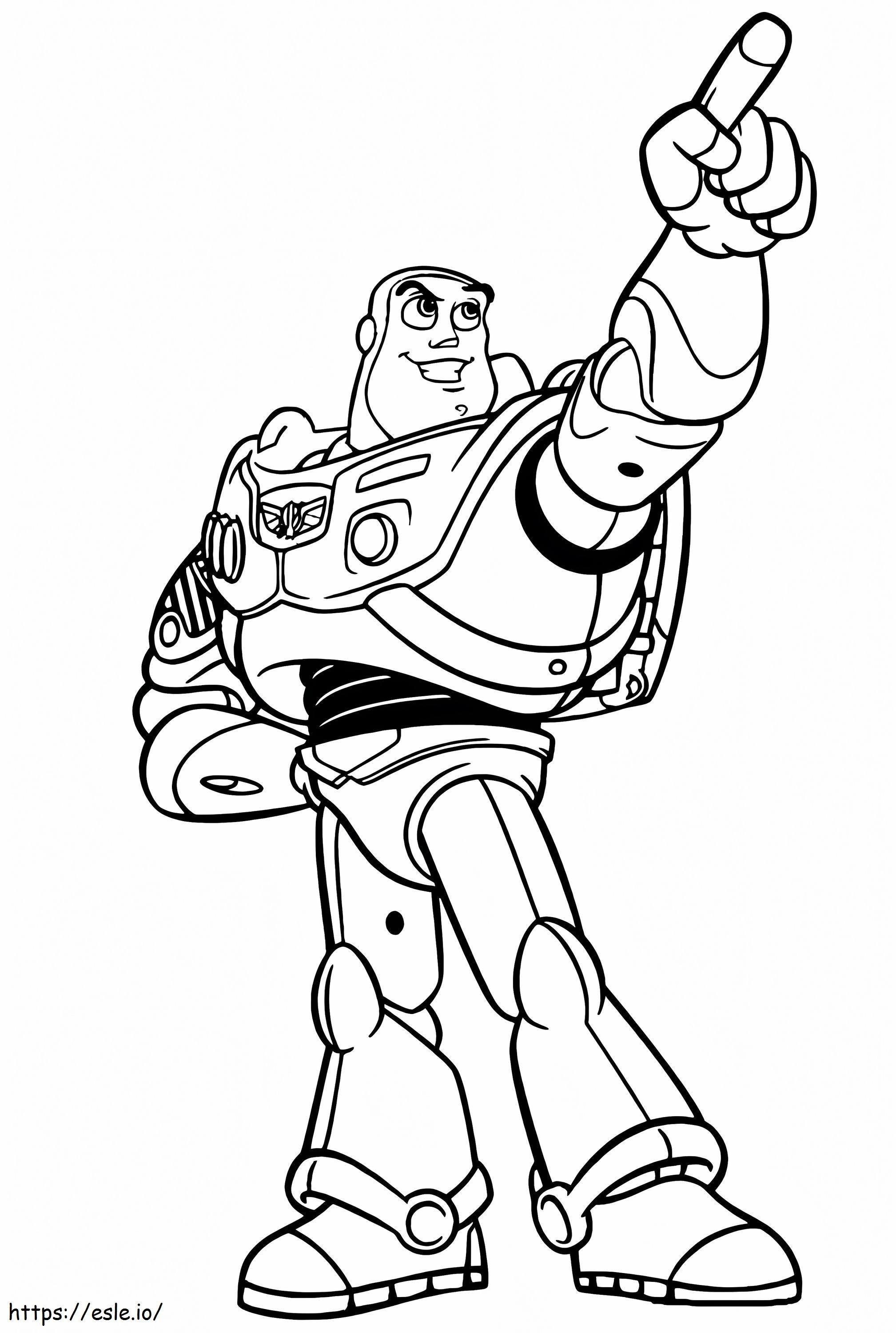 Coloriage Buzz Lightyear pointant la main à imprimer dessin