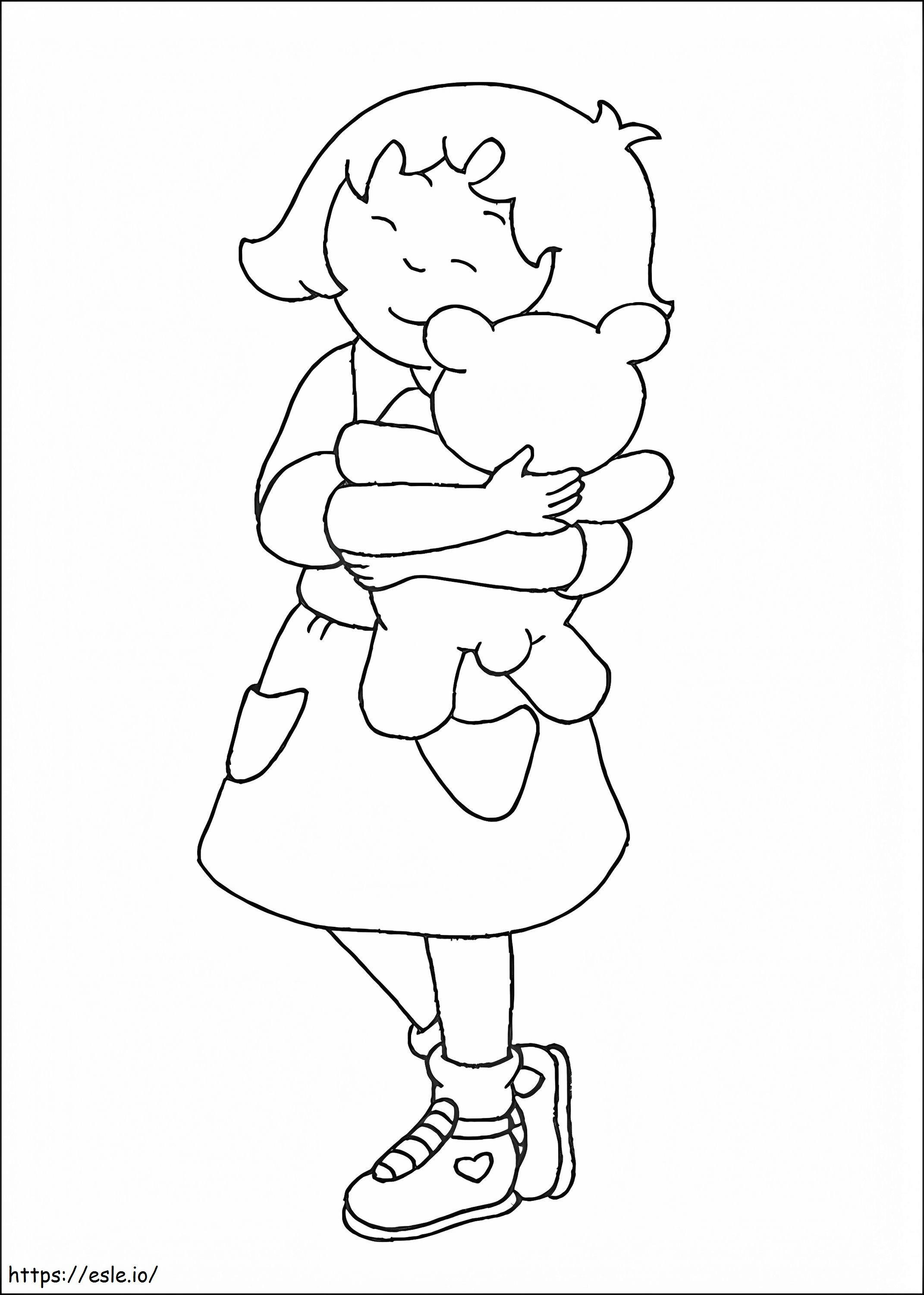  Sarah Abraçando Teddy A4 para colorir
