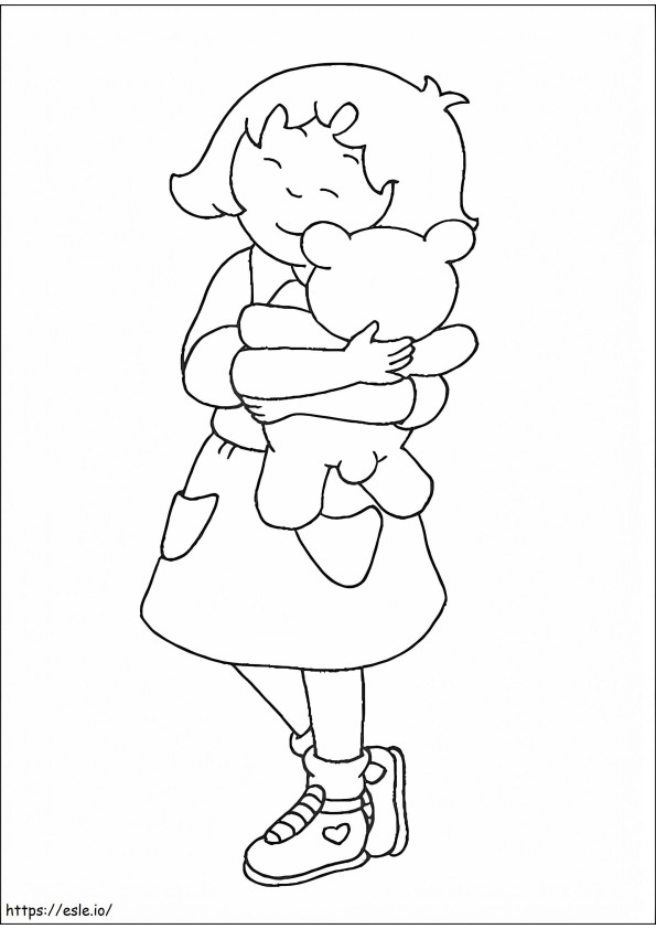 Sarah Hugging Teddy A4 coloring page