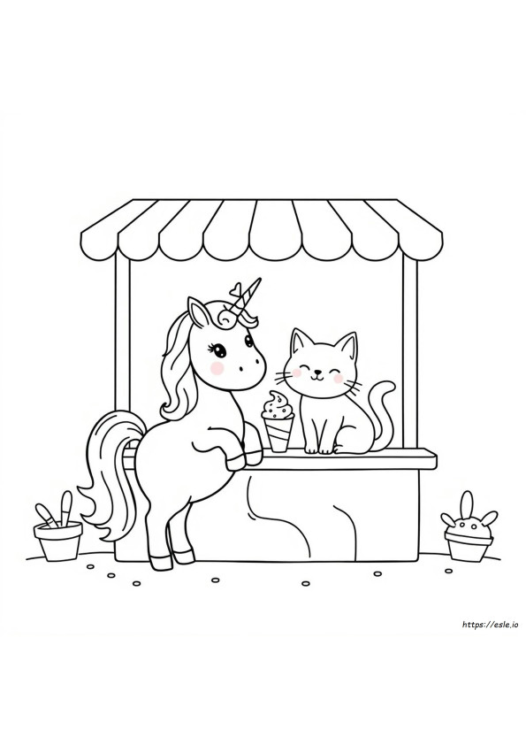 Unicorn Cat Ice Cream Coloring Pages