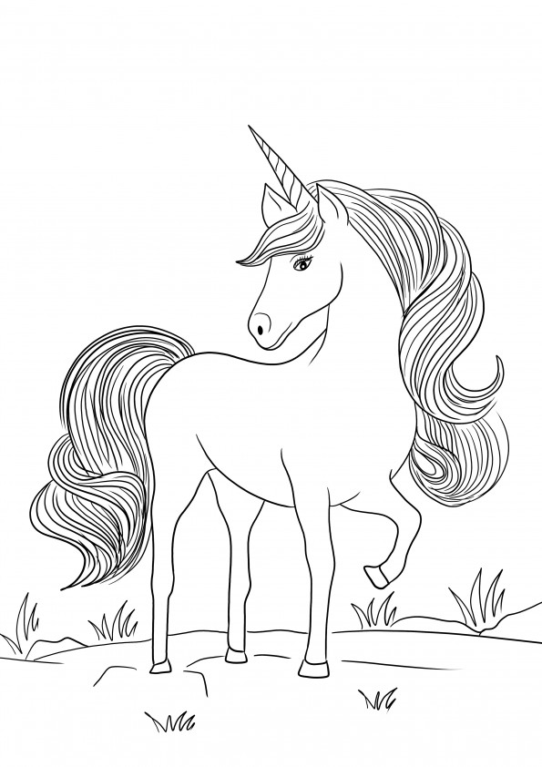 Coloring for free of a Majestic unicorn printable image for kids