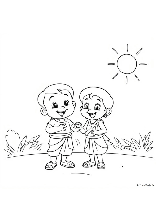 Halaman Mewarnai Chutki Chota Bheem Gambar Dengan Warna