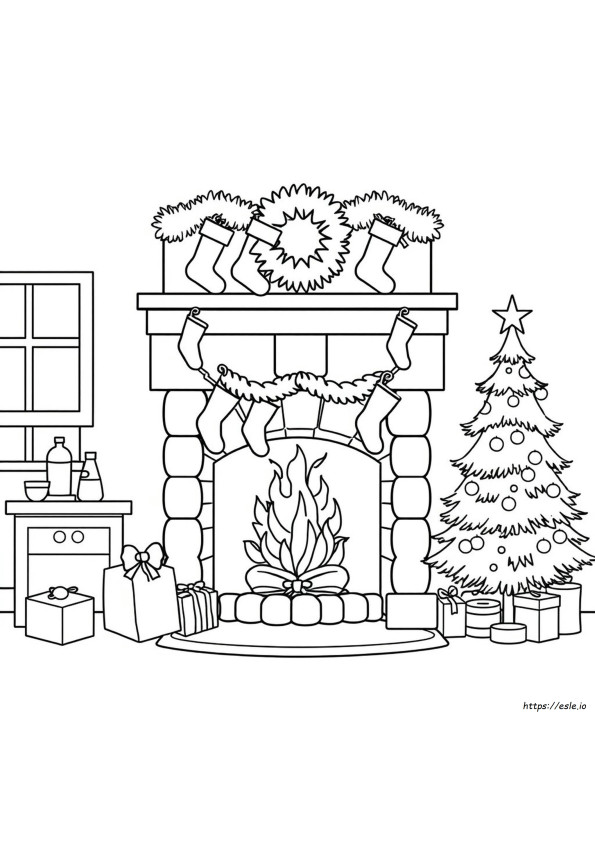 クリスマスの暖炉 ぬりえ