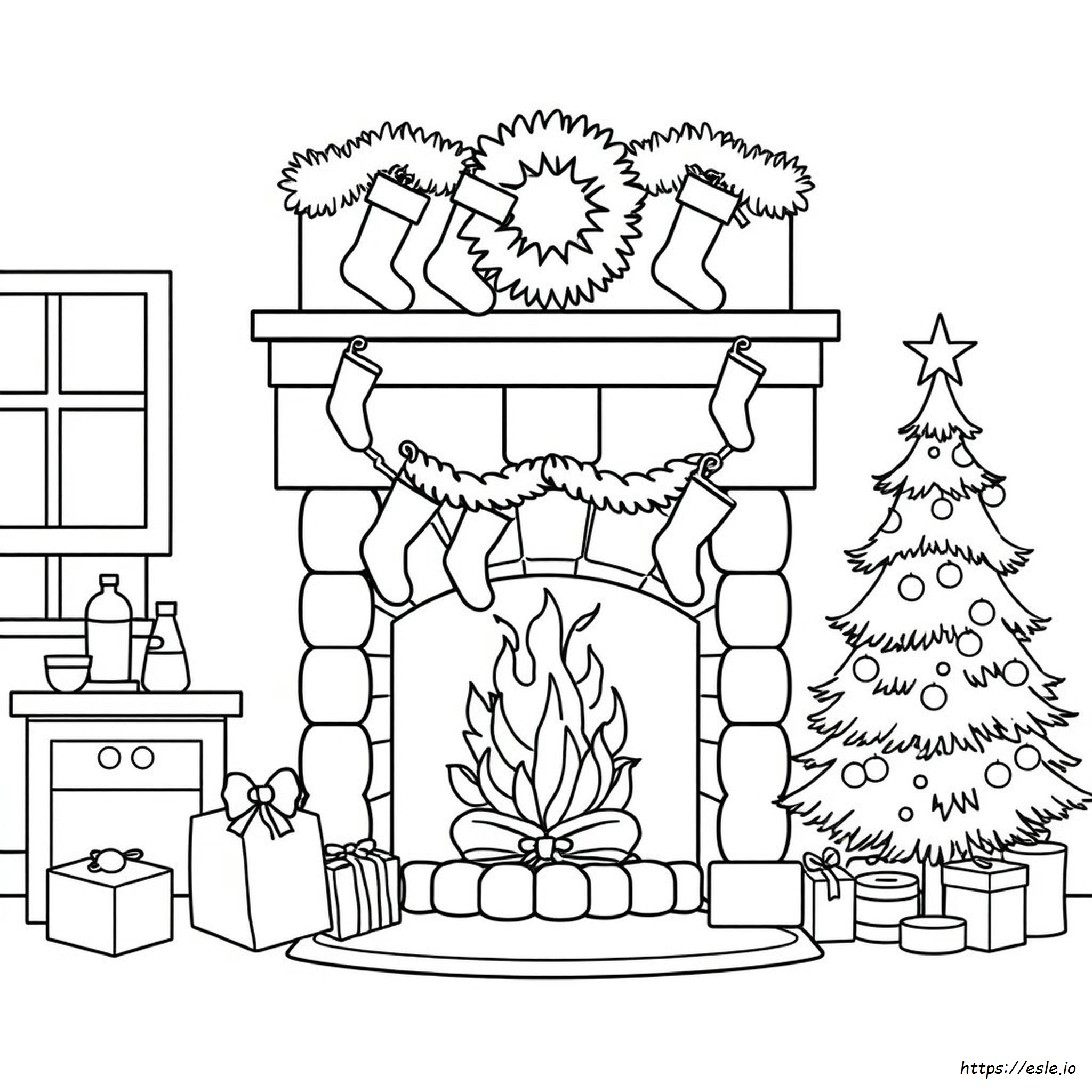 Christmas Fireplace Coloring