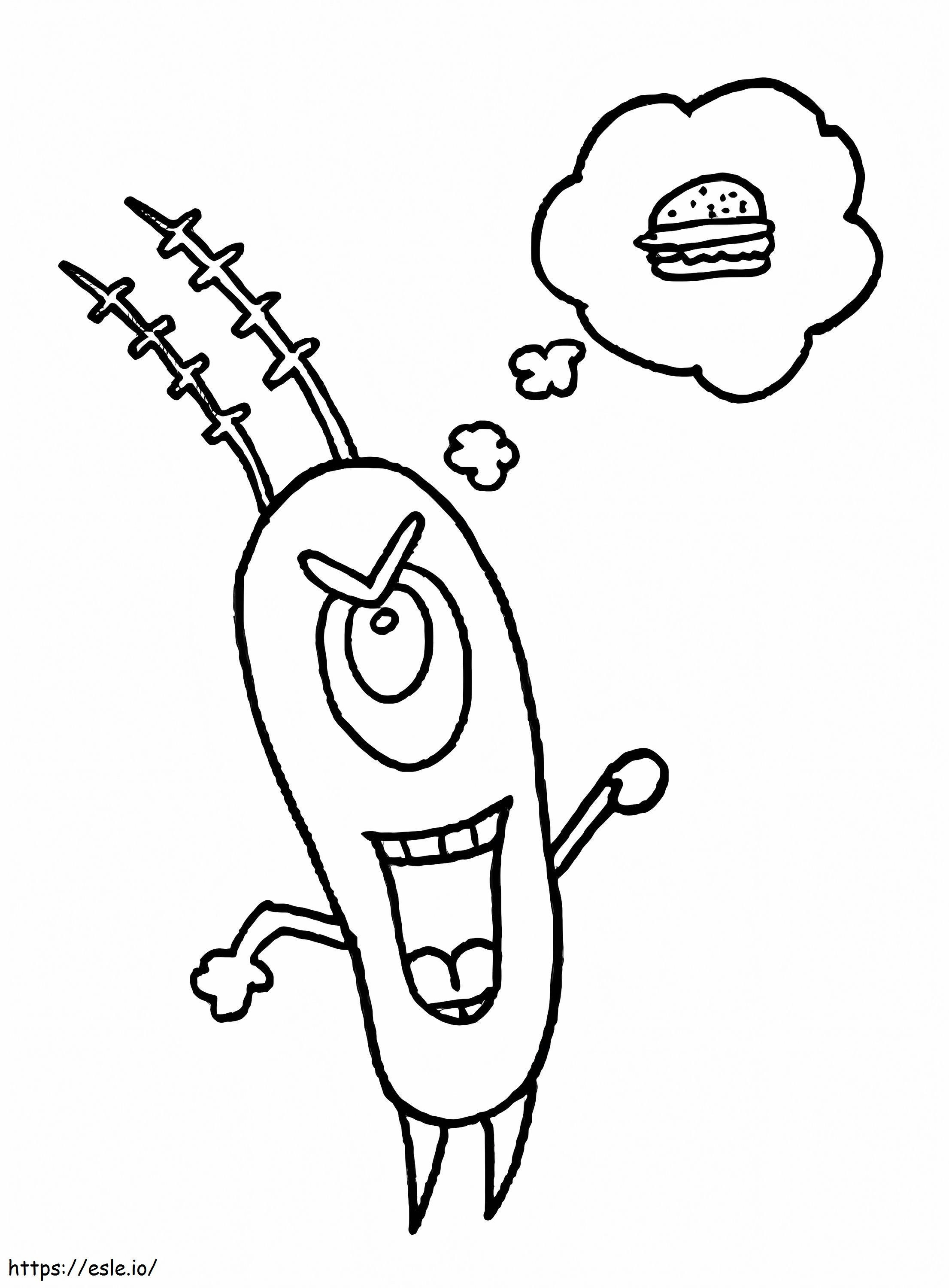 Plankton pensando em hambúrguer para colorir