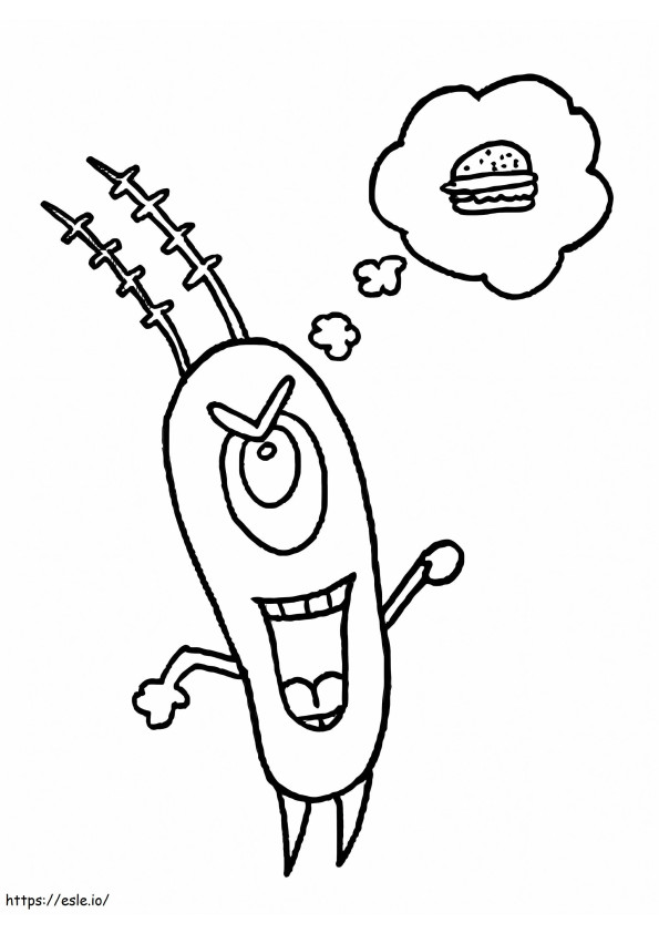 Coloriage Plancton pensant au hamburger à imprimer dessin