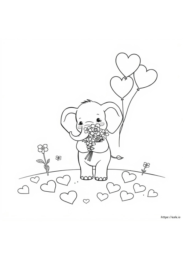 Elephant Valentine Coloring Page