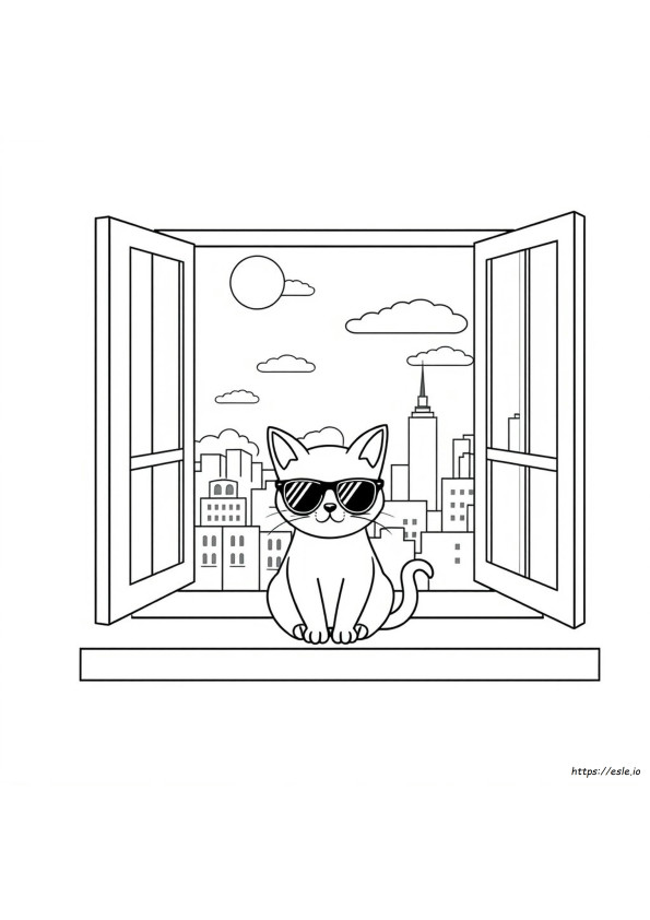 サングラスをかけた猫のぬりえ