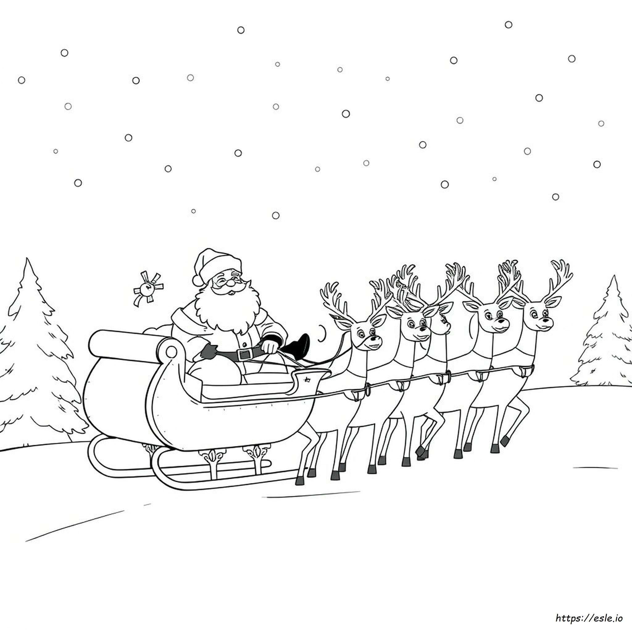 Páginas Para Colorear De Navidad: Santa Y Renos