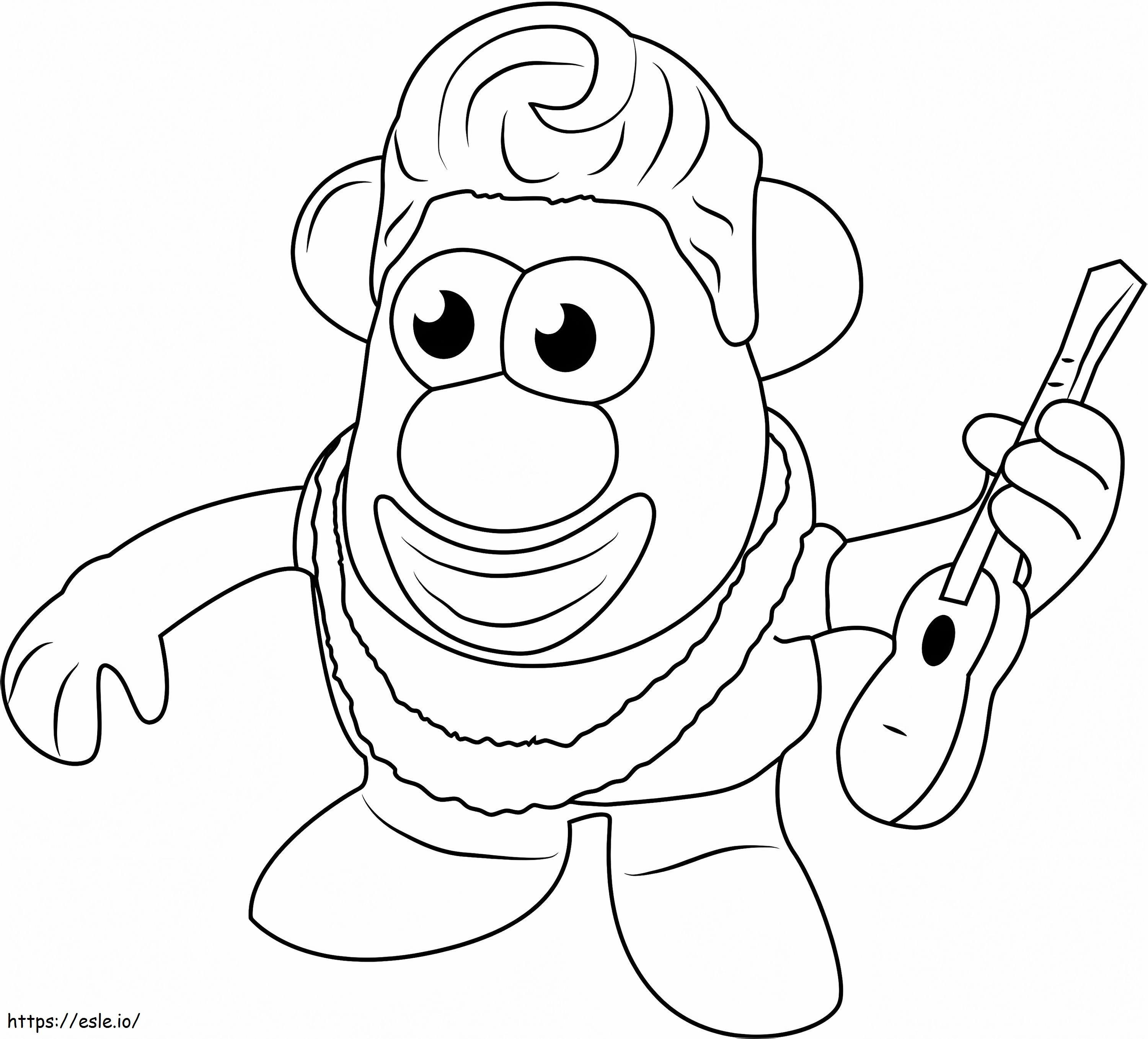 Mister Potato Holding Guitar A4 coloring page