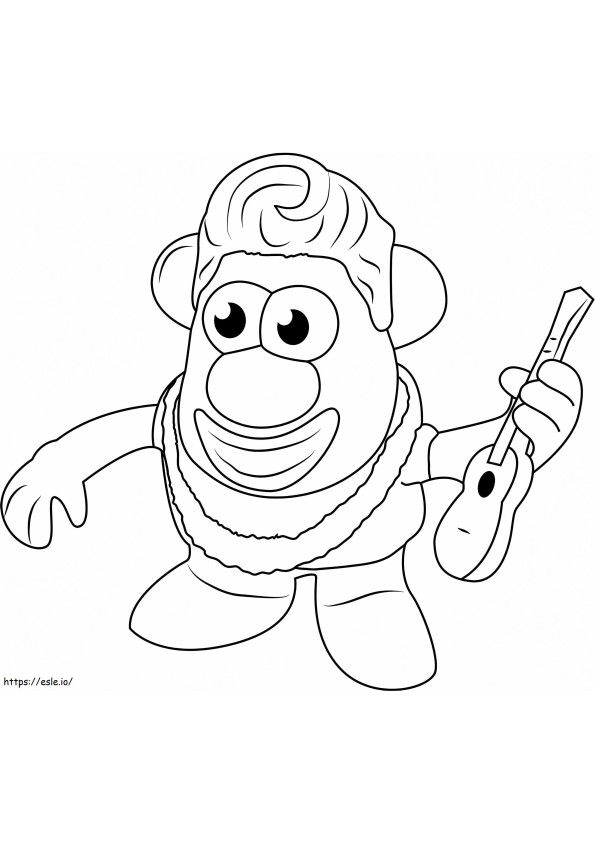 Mister Potato Holding Guitar A4 coloring page