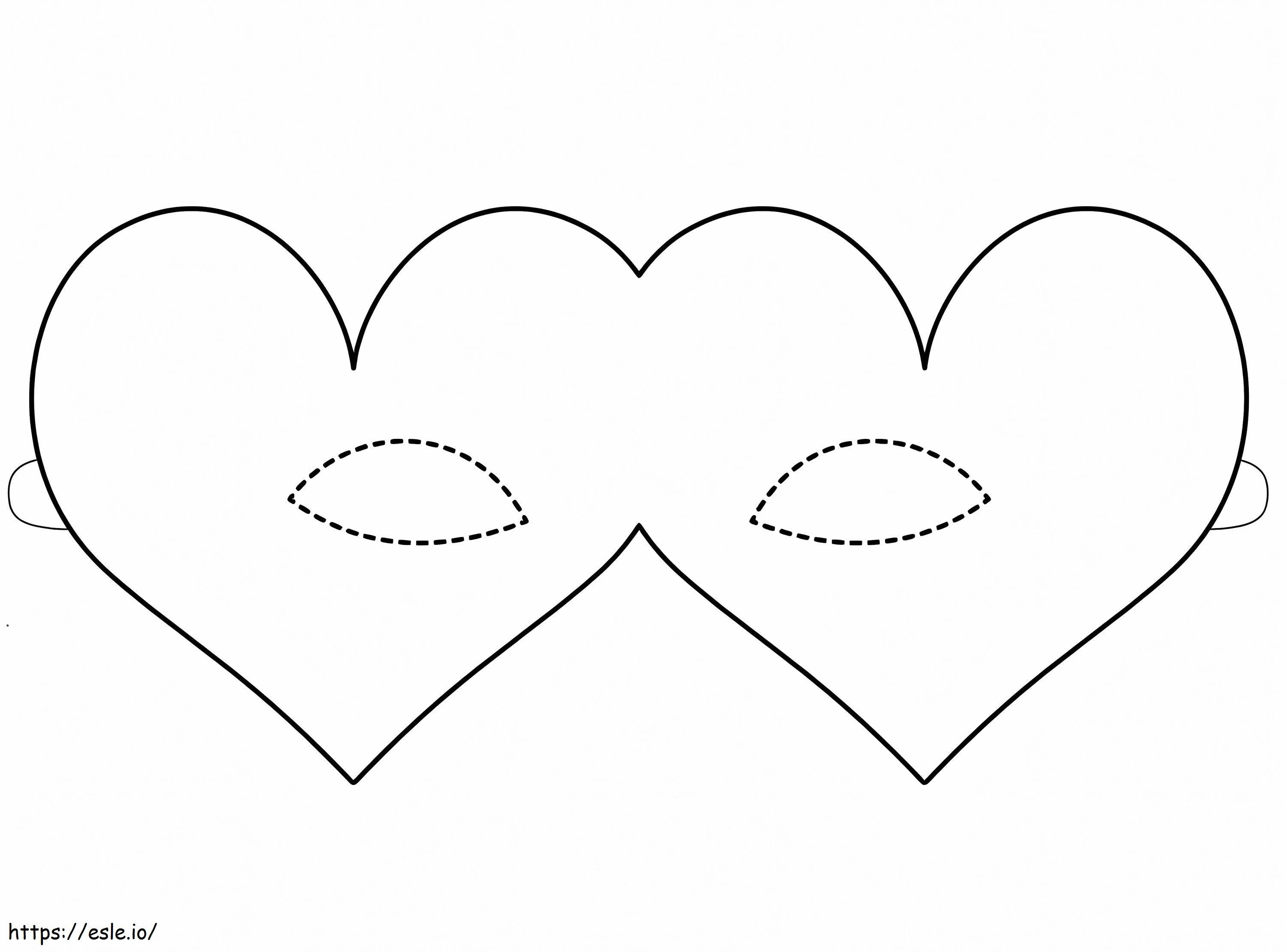 Two Hearts Mask Mardi Gras coloring page