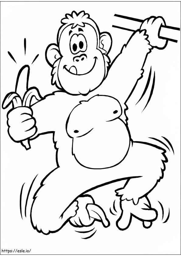 バナナを持った面白い猿 ぬりえ - 塗り絵