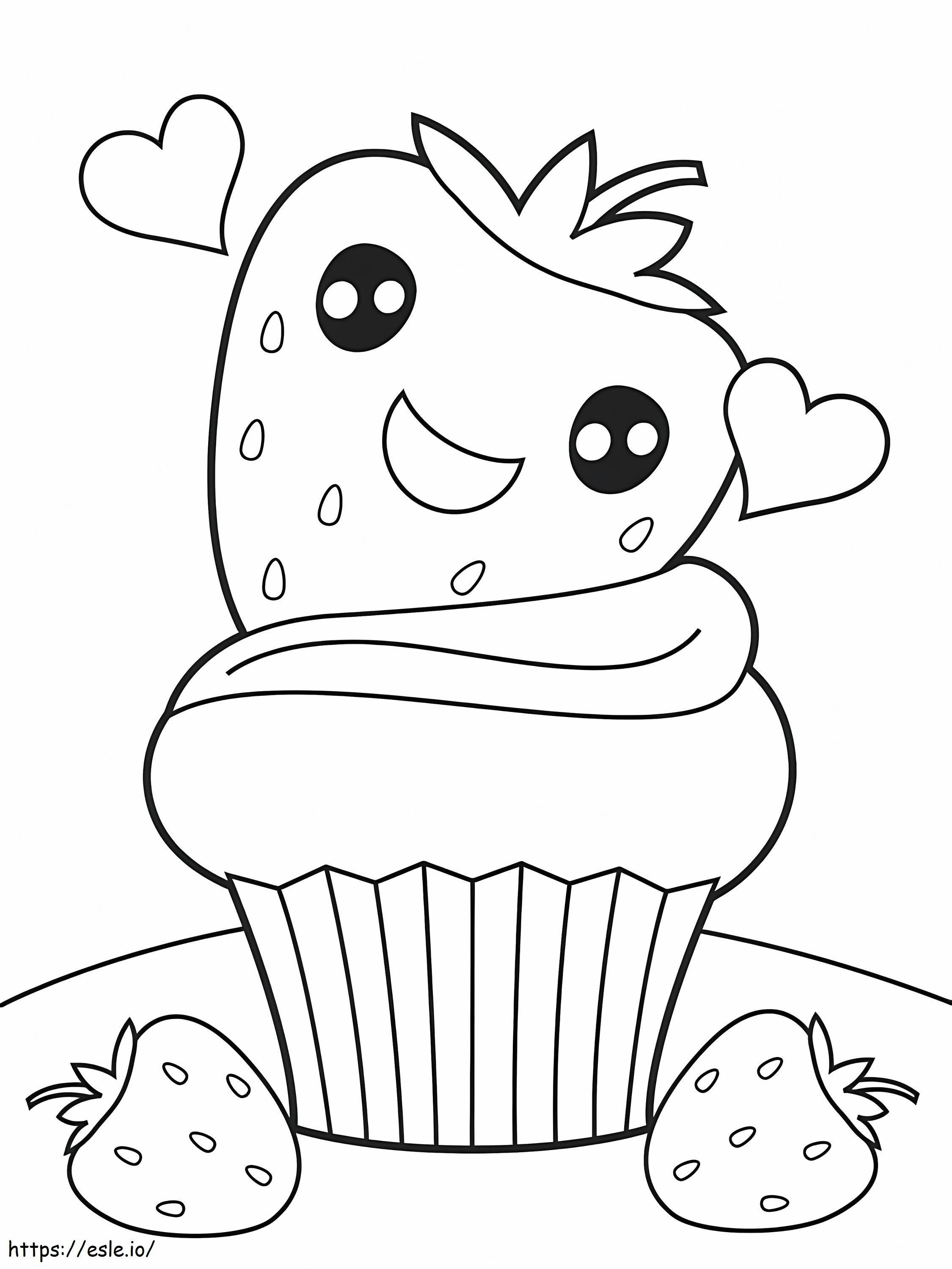 Cupcake Stroberi yang lucu Gambar Mewarnai