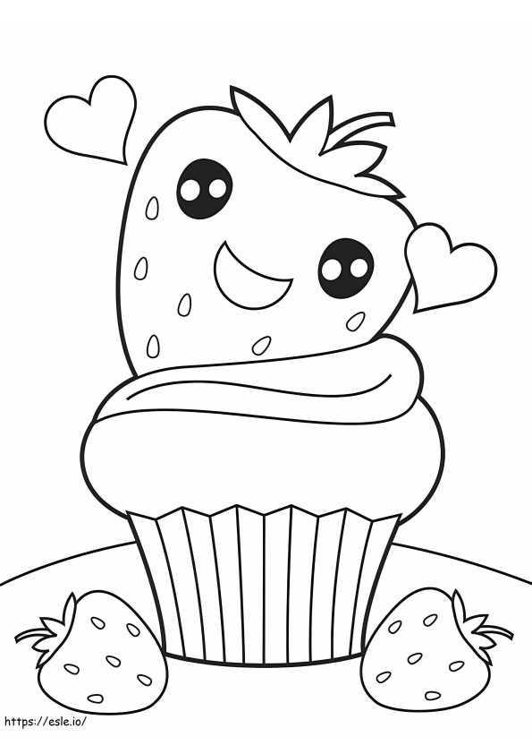 Cupcake Stroberi yang lucu Gambar Mewarnai