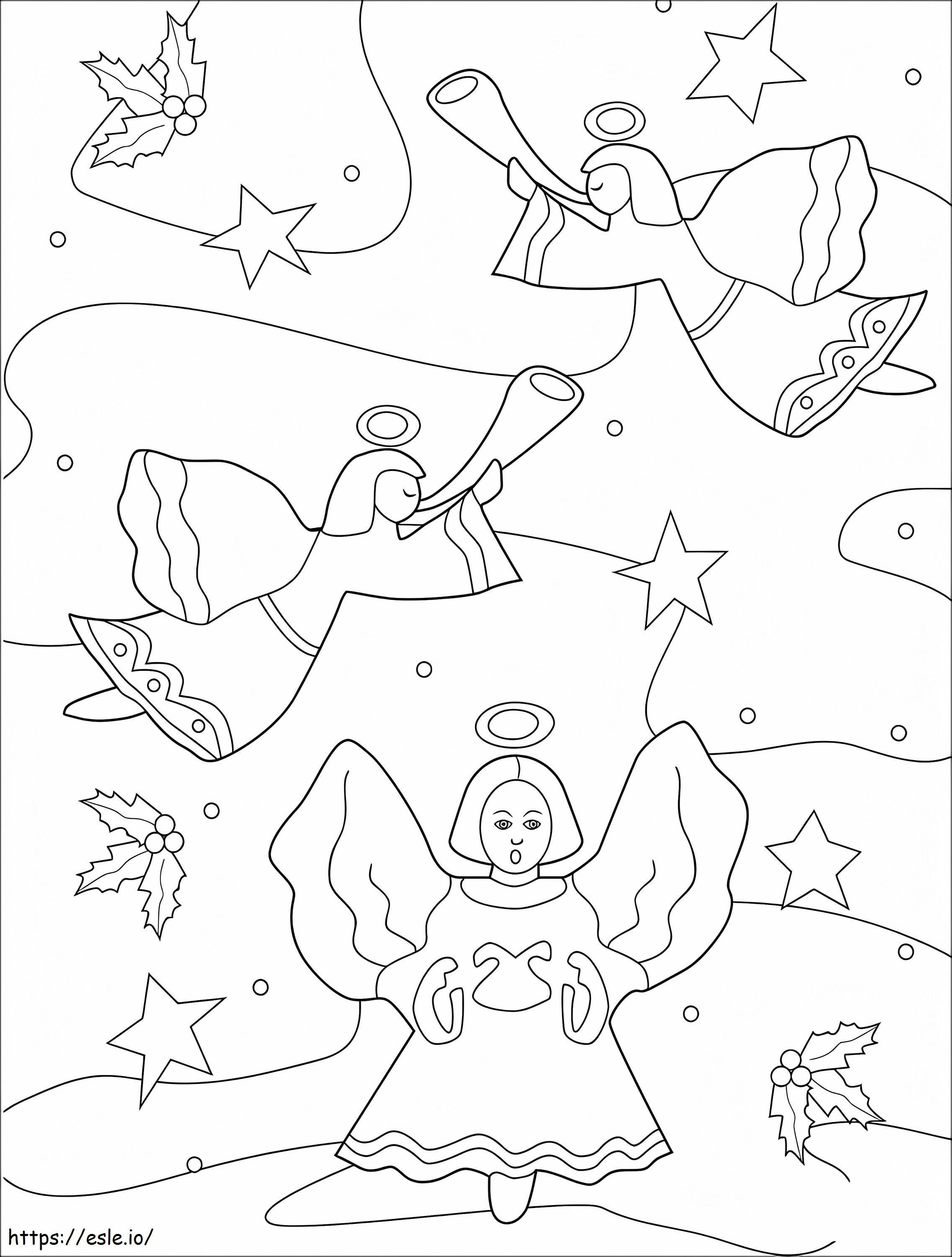 Three Christmas Angels coloring page