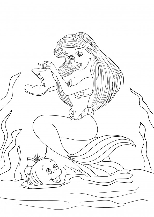 Ariel And Flounder coloring and downloading image for all ages