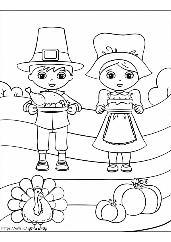 Cute Pilgrim Boy And Girl coloring page