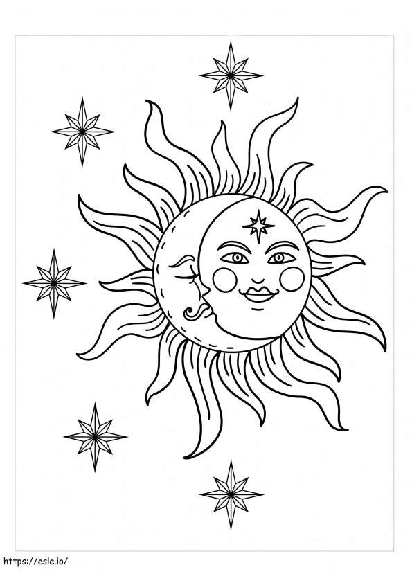 ヴィンテージの太陽と月 ぬりえ - 塗り絵